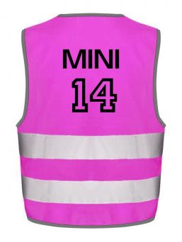 Attention vest with the child's own name and number, pink