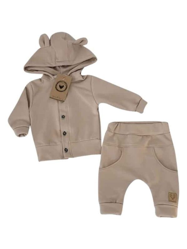 Two-piece sweatshirt with teddy bear ears, beige