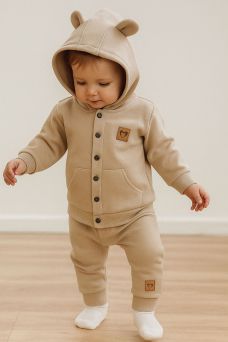 Two-piece sweatshirt with teddy bear ears, beige