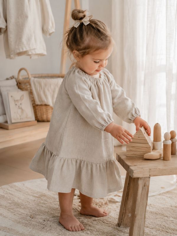 Linen dress for children (long-sleeves), Natural linen