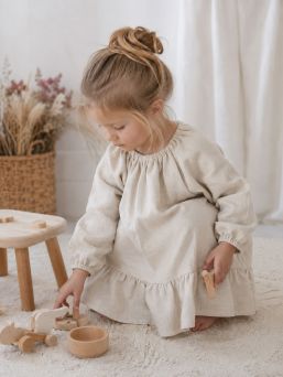Linen dress for children (long-sleeves), Natural linen