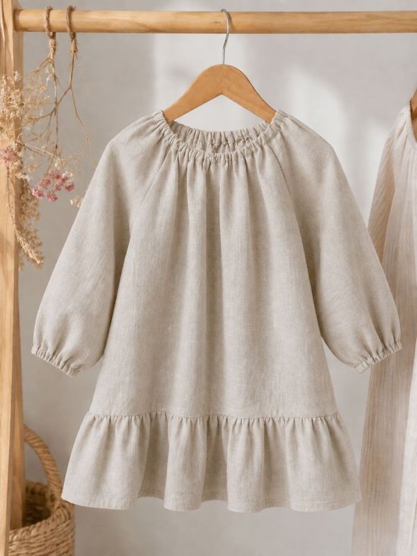 Linen dress for children (long-sleeves), Natural linen