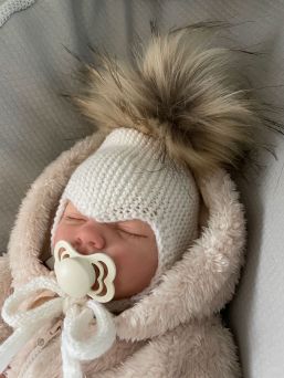 Alpaca merino wool baby beanie, natural tassel