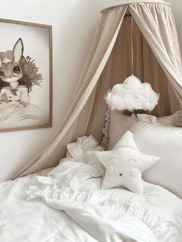 Muslin gauze bed canopy, beige