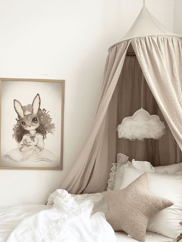 Muslin gauze bed canopy, beige