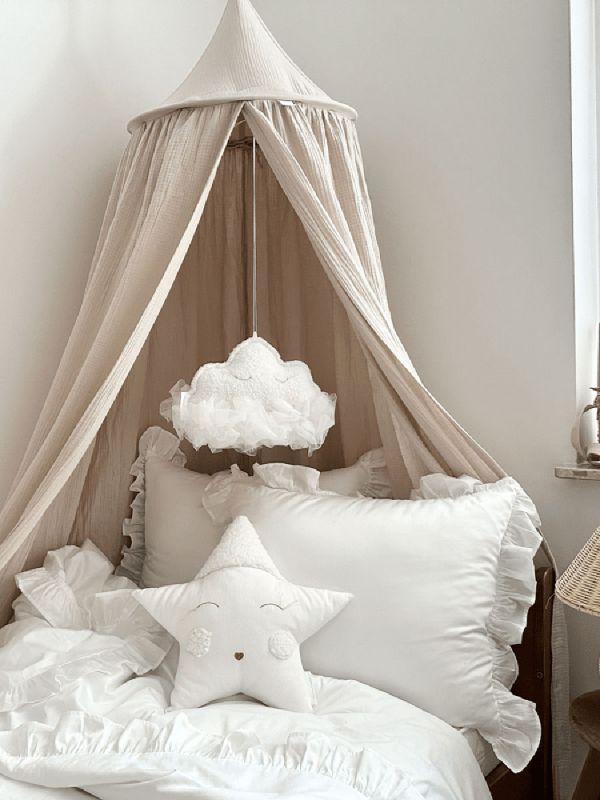 Muslin gauze bed canopy, beige