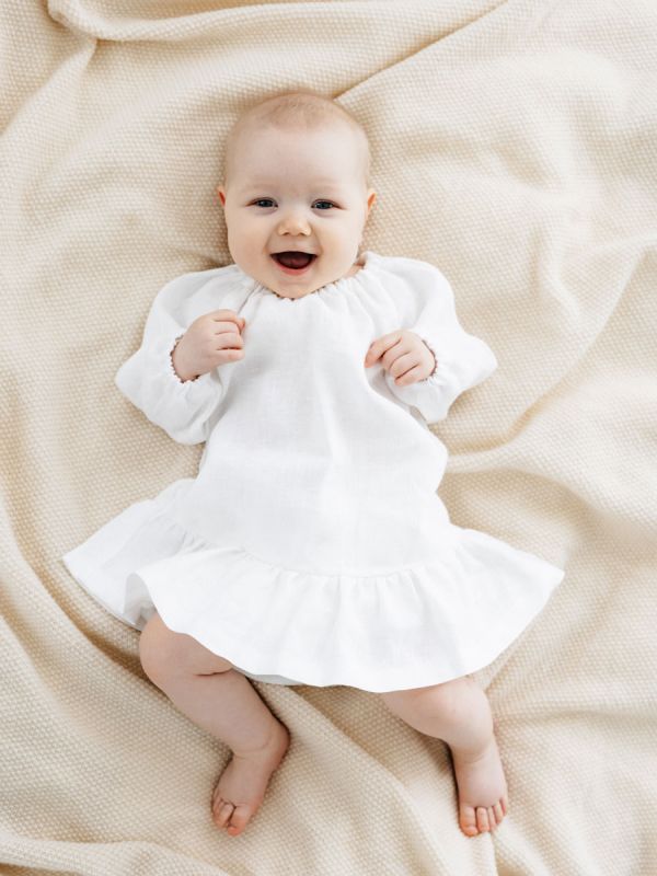 Linen dress for children (short sleeves), White