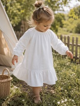 Linen dress for children (long-sleeves), White