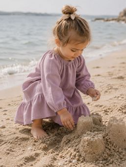 Linen dress for children (long-sleeves), Old Pink