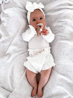 Ruffle baby body set Rib White