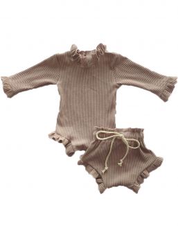 Ruffle baby body set Rib Dark Oak