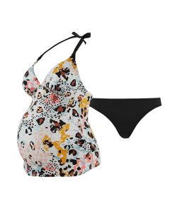 Stunning leopard print two-piece Cache Coeur LEO maternity swimsuit. 
