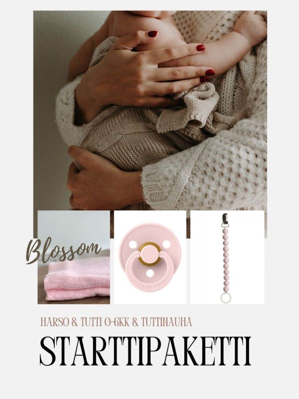 Pacifier holder + pacifier + muslin, blossom